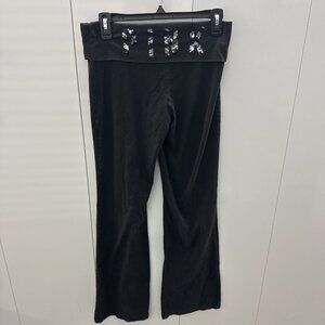 VTG Pink Pants Womens M Black Yoga Flare Sequin Fold Over Victoria Secret Y2K